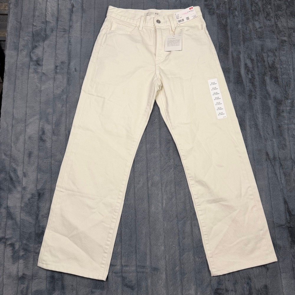 Uniqlo JW Anderson Women Off White Straight Leg Jeans 24x31 221-482279 Cotton